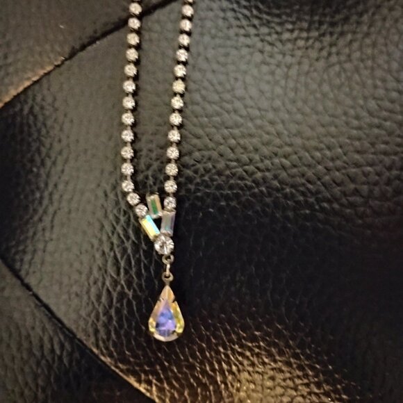 Silver tone Rhinestones Clear Sparkly Crystals Necklace Charms Pendant 7.5' - Picture 3 of 11